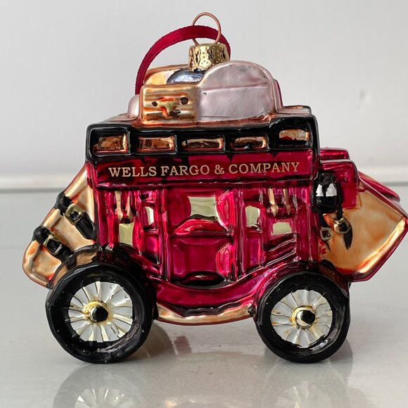 Wells Fargo & Company Blown Glass Stagecoach Christmas Ornament - Picture 2 of 7